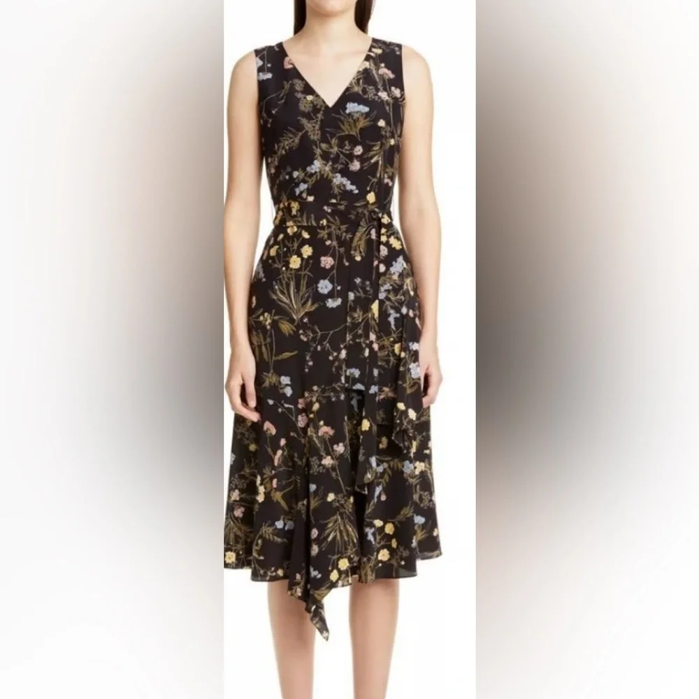 Lafayette 148 Black Floral Silk Dress Size 12‎